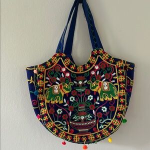 Made in India Embroidered Blue Tote Bag